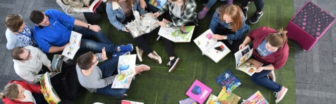 Top down view of students