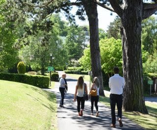 Stranmillis College grounds pathway with students walking